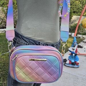 RAINBOW QUILTED SQUARE LUV BETSEY CROSSBODY w/MATCHING KEYCHAIN